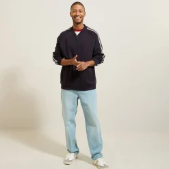 Shop Sweater met rits en mouwstrepen Sweater