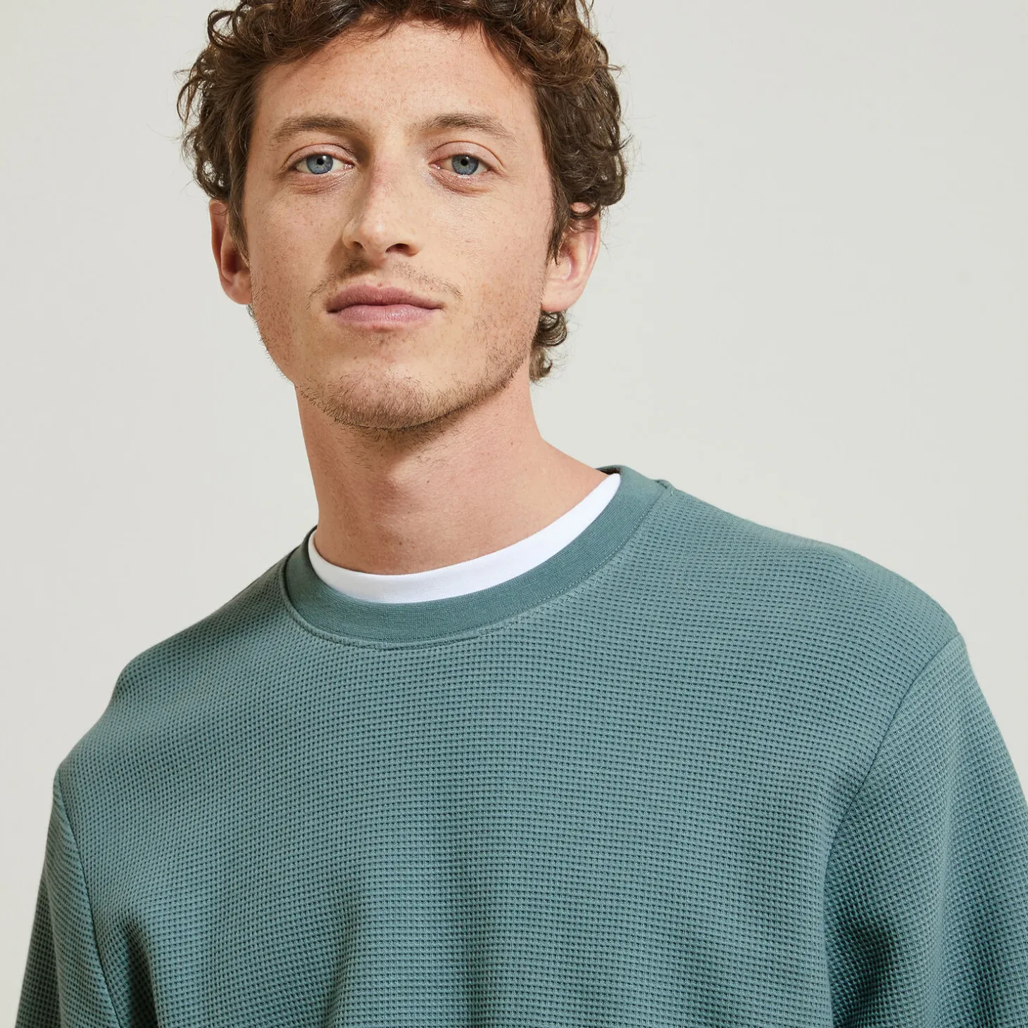 Outlet Sweater met ronde hals in wafelstof Sweater