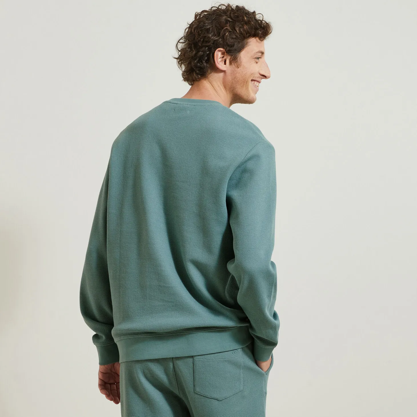 Outlet Sweater met ronde hals in wafelstof Sweater