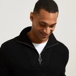 Clearance Trui met truckerskraag in ribsteek Trui