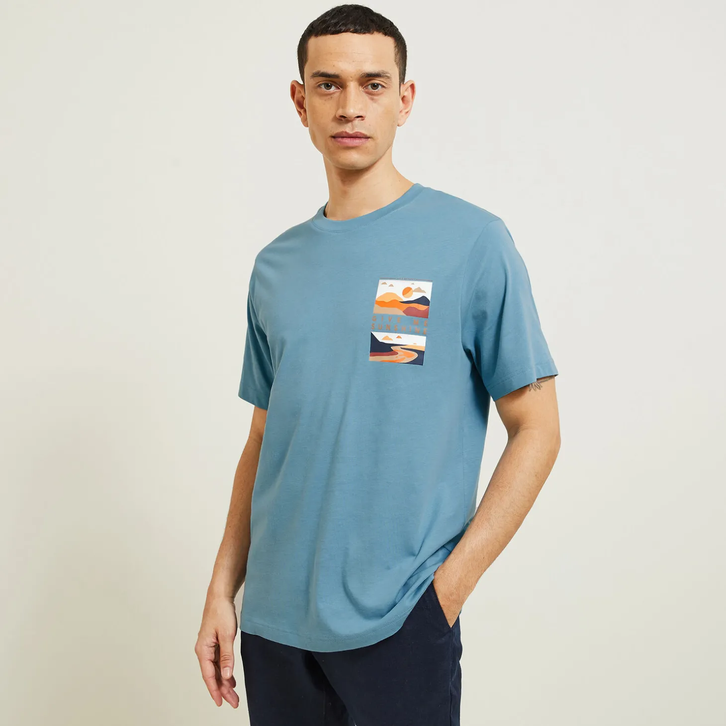 Cheap T-shirt aangebrachte landschap-print T-shirt