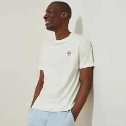 New T-shirt in gevlamde stof met borduursel op de bors T-shirt