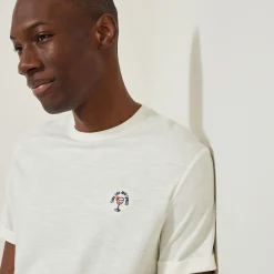 New T-shirt in gevlamde stof met borduursel op de bors T-shirt