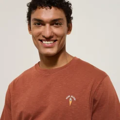 Best Sale T-shirt in gevlamde stof met borduursel op de bors T-shirt