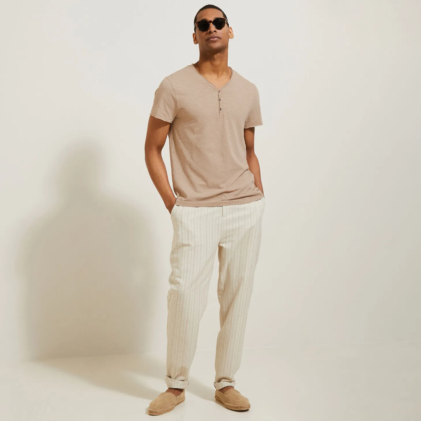 Cheap T-shirt met knooplijst in gevlamde stof T-shirt