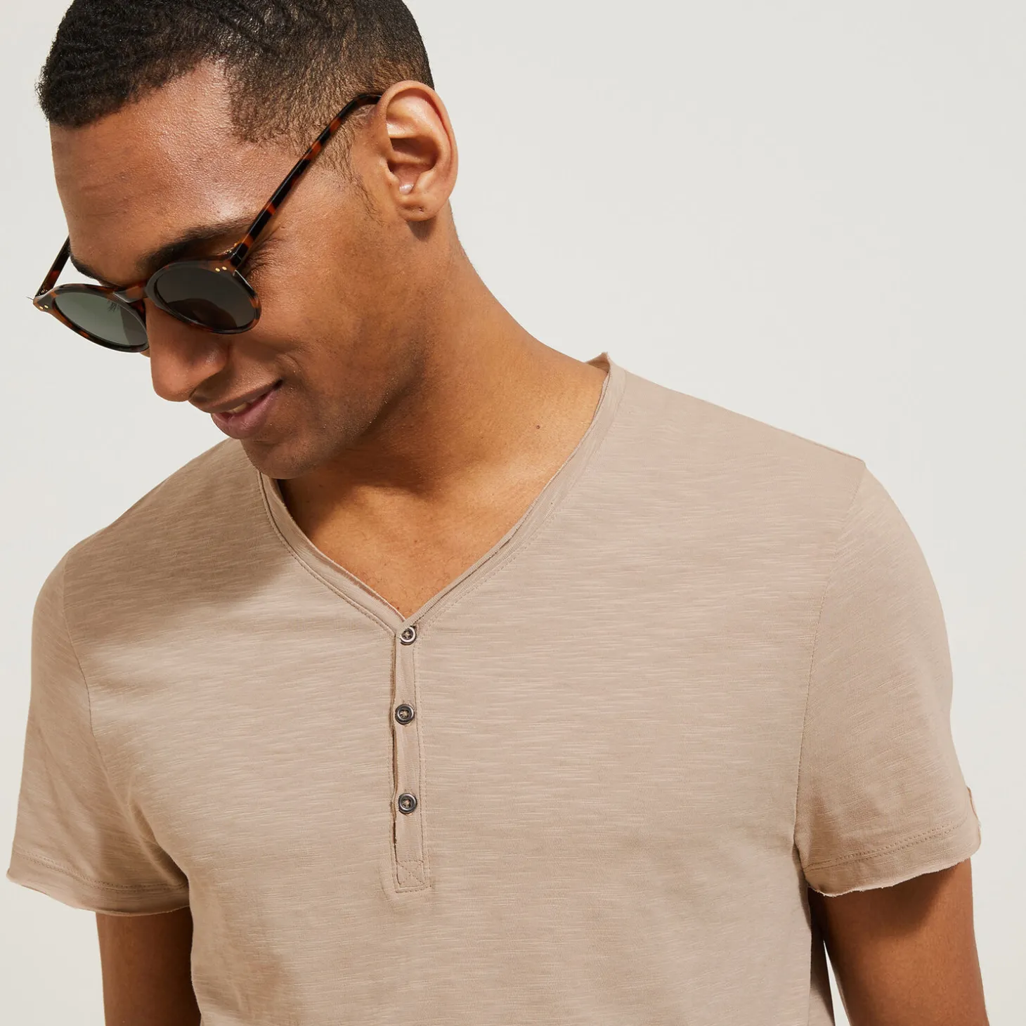 Cheap T-shirt met knooplijst in gevlamde stof T-shirt