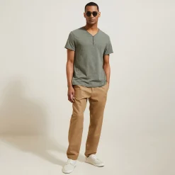 Cheap T-shirt met knooplijst in gevlamde stof T-shirt