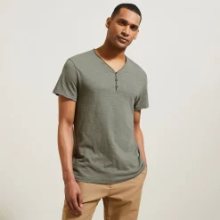 Cheap T-shirt met knooplijst in gevlamde stof T-shirt