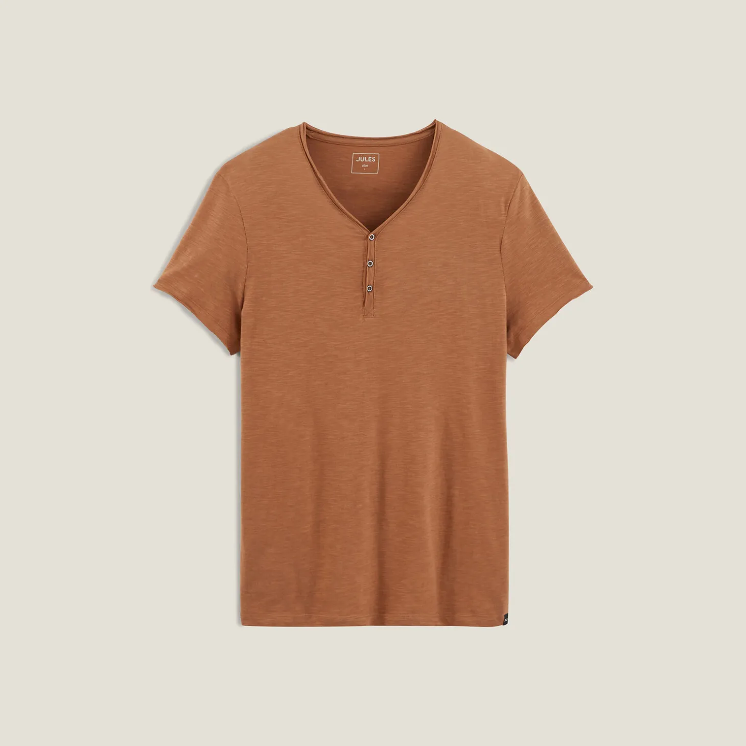 Outlet T-shirt met knooplijst in gevlamde stof T-shirt