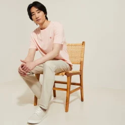 Outlet T-shirt met microstrepen en borduursel op de borst T-shirt