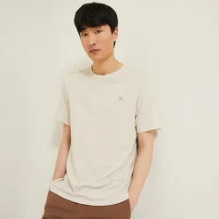 Store T-shirt met microstrepen en borduursel op de borst T-shirt