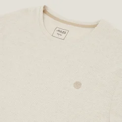 Store T-shirt met microstrepen en borduursel op de borst T-shirt