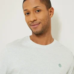 Best Sale T-shirt met microstrepen en borduursel op de borst T-shirt