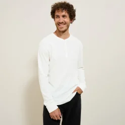 New T-shirt met Tunesische kraag in wafelstof T-shirt