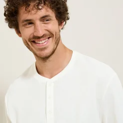 New T-shirt met Tunesische kraag in wafelstof T-shirt