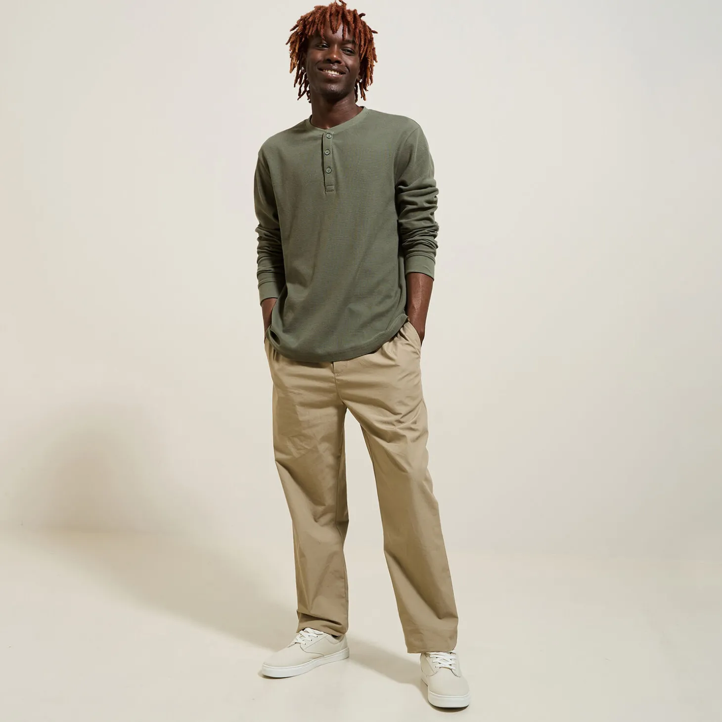 Outlet T-shirt met Tunesische kraag in wafelstof T-shirt