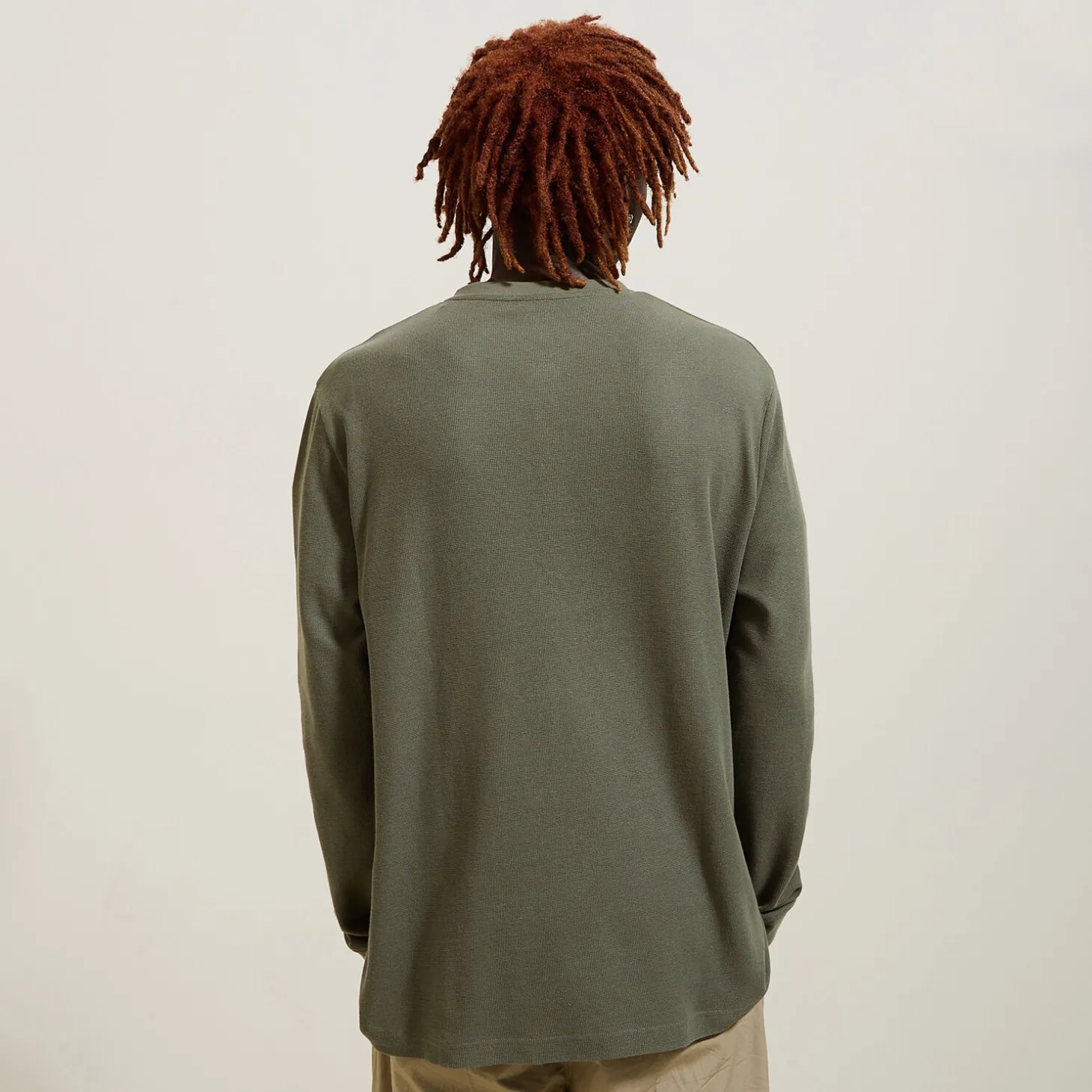 Outlet T-shirt met Tunesische kraag in wafelstof T-shirt