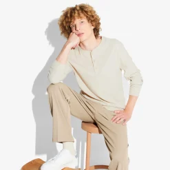 Store T-shirt met Tunesische kraag in wafelstof T-shirt