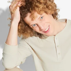 Store T-shirt met Tunesische kraag in wafelstof T-shirt