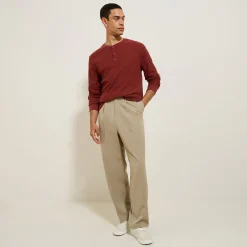 Store T-shirt met Tunesische kraag in wafelstof T-shirt