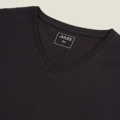 Online T-shirt met V-hals in katoen en elastaan T-shirt