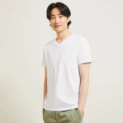 Store T-shirt met V-hals in katoen en elastaan T-shirt