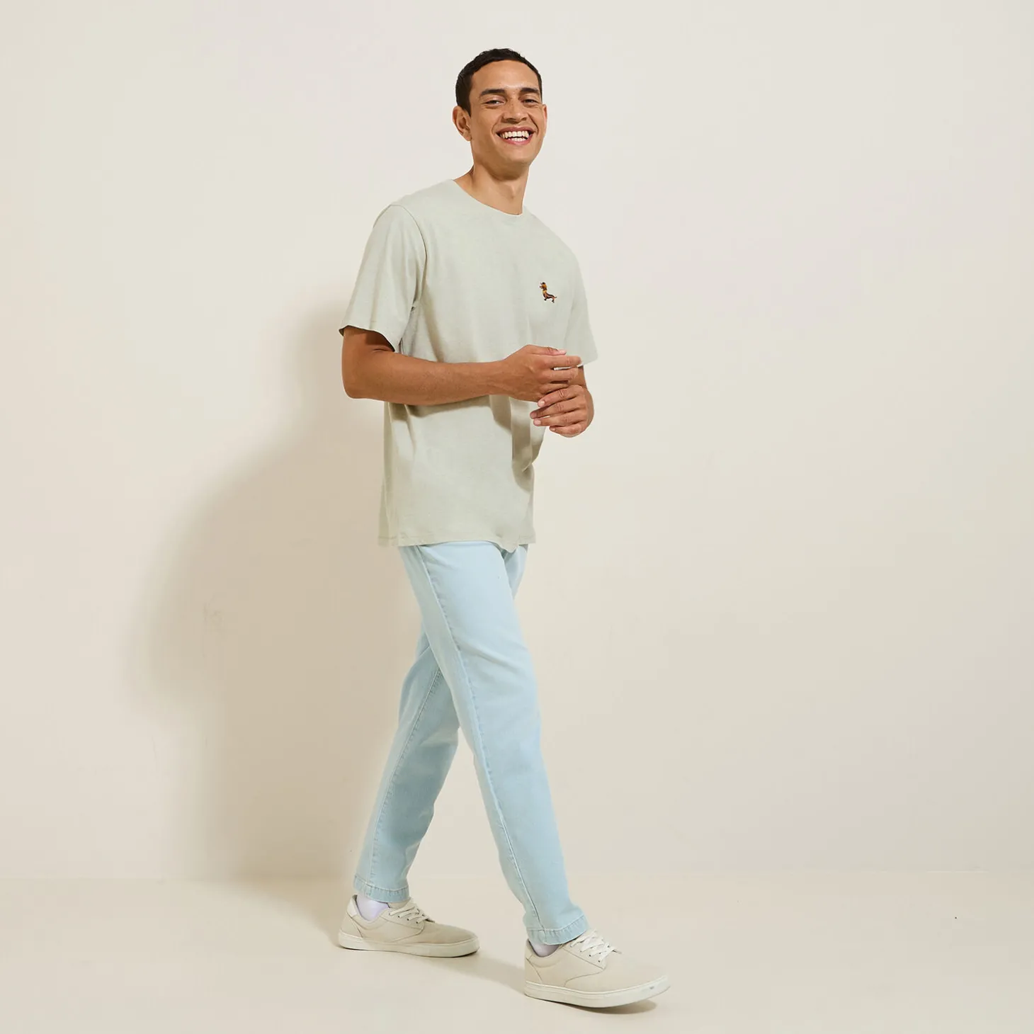 Store T-shirt van gemêleerd katoenen met ronde hals, ka T-shirt